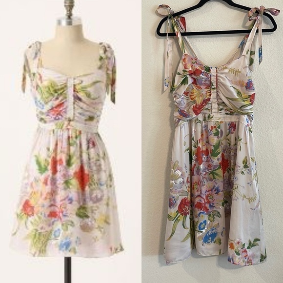 Leifsdottir Anthropologie Women's 100% Silk Midi Dress Size 6 Floral Bohemian - Picture 1 of 17